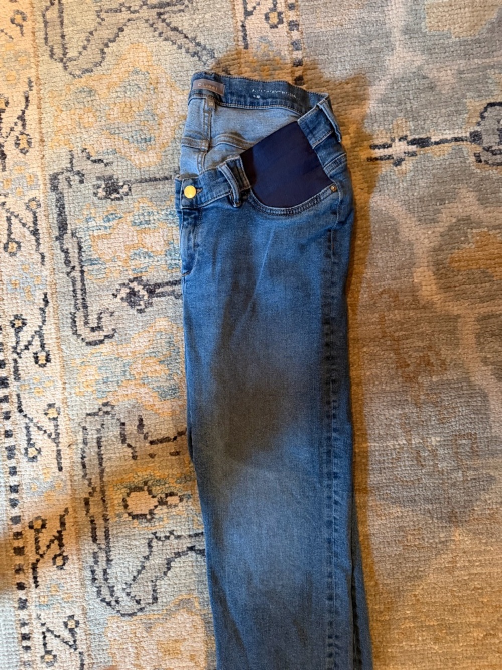 Hatch Women's Blue Ankle Crop Jeans with Dark Navy Waist Panel